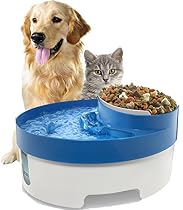 OxGord Pet Fountain Water & Food Bowl Feeder for Dog Cats with Water Filter
