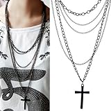 Fashion Retro Multi-layer Chain Pendant Black Cross Metal Long Necklace Gift