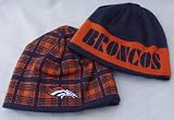 DENVER BRONCOS NFL Reversible Plaid/2-Tone Cuffless Knit Beanie Hat Ski Cap in Team Colors