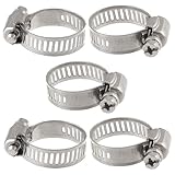 uxcell　ホースバンド　ホースクランプ　ウォームギア　5個入り　シルバートーン　金属　ステンレス鋼　16-25mm