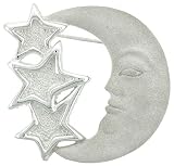 Sterling Silver 1 5/8 (41 mm) Crescent Moon and Stars Brooch Pin