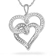 Sterling Silver Round Diamond Double Heart Pendant (1/5 cttw)