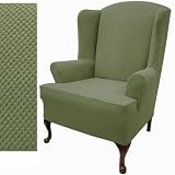 Stretch Pique Wingback Chair Slipcover Color: Balsam Green