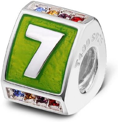 Lucky Number Seven Beads Made with Swarovski and Sterling Silver (Free Genuine Leather Bracelet)