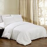 3 Pieces White Cotton Jacquard Stripe Reversible Duvet Cover with Shams Set ....