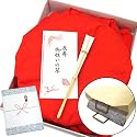 還暦祝い8点セット（赤いちゃんちゃんこ 紙袋 大頭巾 扇子 栞 化粧箱 ギフトラッピング 熨斗） 母の日父の日に