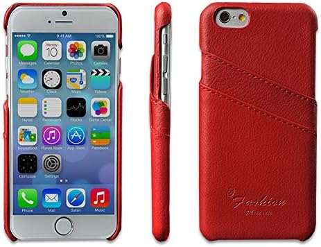 Leater iPhone 6 Plus case Genuine Leather iPhone 6/6s Plus case with Slots for ID/bank cards - Perfect Slim Fit Luxury Cases cover[Red]