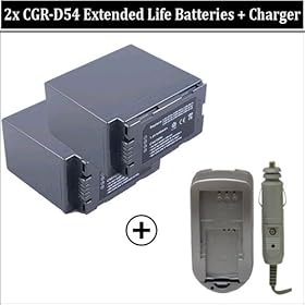 2 Extended Replacement Batteries & Rapid Home And Car Charger FOR PANASONIC CGR-D54 PANASONIC AG-HVX200 AG-DVX