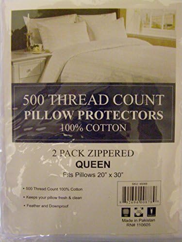 500 Thread Count 100% Cotton Zippered Pillow Protectors (2 Per Pack) (Queen (20" x 30"))
