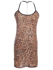 Halter Scoop Neck Leopard Print   Dress With Rhinestones