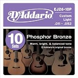 D'Addario EJ26-10P Phosphor Bronze Acoustic Guitar Strings, Custom Light, 11-52, 10 Sets
