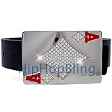 Ace of Diamonds Poker Cards Iced Out Silver Hip Hop Belt Buckle