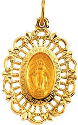 IceCarats Designer Jewelry 14K Yellow Gold 22X15.5Mm Oval Filigree Miraculous Medal 22.00X15.50 Mm