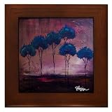 6 Skinny Blue Trees :: Modern Tree Landscape :: Framed Fine Art Ceramic Tile By Kristen Stein