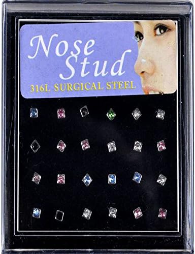 HSF Men's Square Rhinestone Nose Body Piercing Jewelry 24 pcs