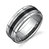 Step Edge Black Carbon Fiber 9 Mm Comfort Fit Mens Tungsten Wedding Ba...