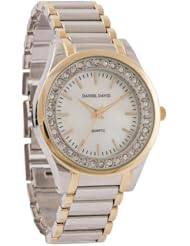 Daniel David Womens DD11701 - Fashion Watch - Two-Tone Gold & Silver Bracelet with Cubic Zirconia Accented Bezel - Boyfriend Style
