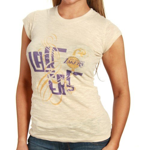 Los Angeles Lakers Ladies Cream Graffiti Script Premium Slub T-shirt (X-Large)