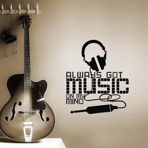 23.4" X 46.8" DIY Music Headphone With Guitar Wall Art Decal Removable Wall Decals Mural DIY Vinyl Decor for Room Home.