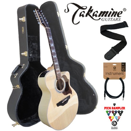 Takamine EG523SC-12-Kit Jumbo Cutaway 12-String Acoustic Electric Guitar Kit with Planet Waves Strap, 10 feet Planet Waves Cable, 16-Pick Sampler Pack and Hard Case