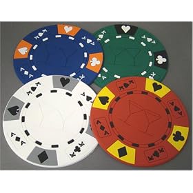 (4) Poker Chips Drink Coaster Bar Set by Brybelly.com