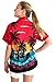 Funky Hawaiian Blouse Women Short-Sleeve Front-Pocket Beach Palm Red