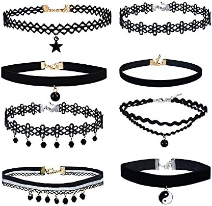 Swioo 8 Pieces Choker Necklace Black Velvet for Girls Women Lace Choker Tattoo Necklace