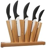 Chic Chefs 5-piece Ceramic  knife set with angled natural Rubberwood knife block