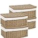 Wicker Storage Baskets with Lid and Liner, Set of 4