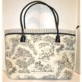 Isabella's Journey Toile Noir Designer Carpet Tote Bag With Detachable Beads