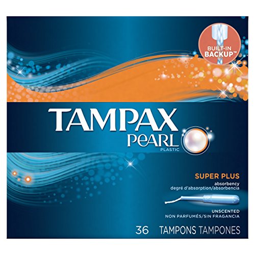 Tampax Pearl Plastic, Super Plus Absorbency, Unscented Tampons, 36 Count (Pack of 2)