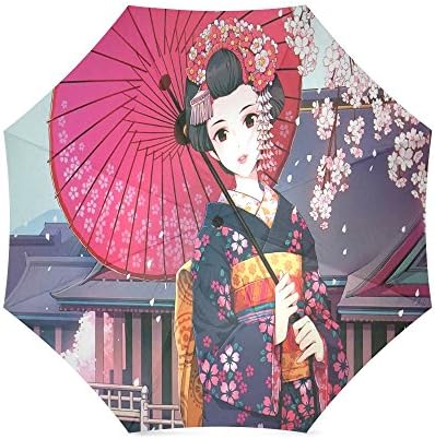 Design Custom Japanese Geisha Girl Art Folding Portable Outdoor Rain /Sun Umbrella Beach Travel Shade Sunscreen For Women/Men