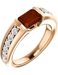 18K Rose Gold 7.00x5.00mm Emerald Cut Mozambique Garnet and Diamond Ring -- LIFETIME WARRANTY