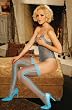 Elegant Moments Striped string bra & tie side thong & matching stockings. 1404