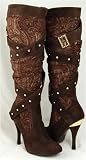 BABY PHAT Bari Brown/Gold Boots Suede Rhinestone