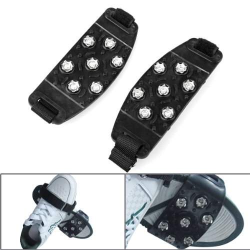 One Pair Unisex Non Slip Black Durable Velcro Firm Sharp 7 Steel Studs Teeth Crampon Climb Walking Snow Walker Boot Shoe Ice Cleat One Size Fit All