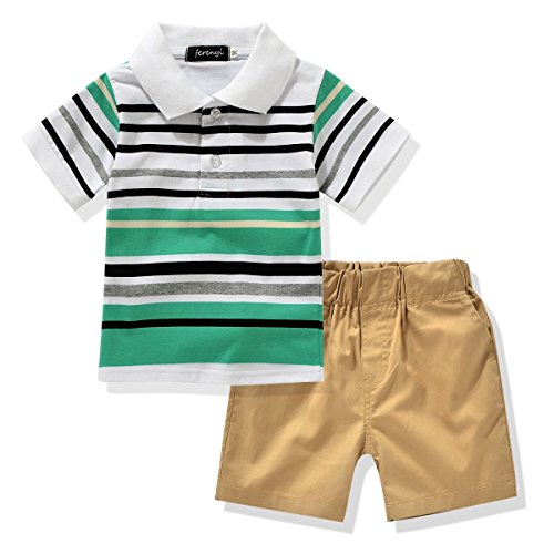Ferenyi Toddler Boys Clothes Boys' Solid Pique Polo Stripe Shirt and Twill Short