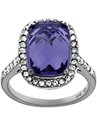 Sterling Silver Tanzanite Crystal and Clear Crystal Cushion-Cut Ring