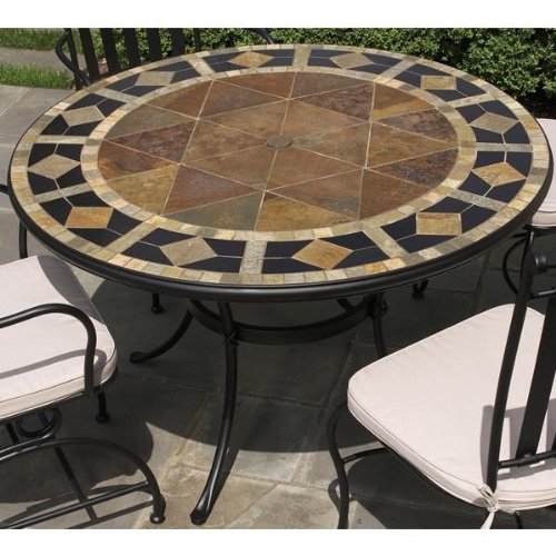 Alfresco Home San Marco 48 In Round Dining Table With Umbrella Hol...