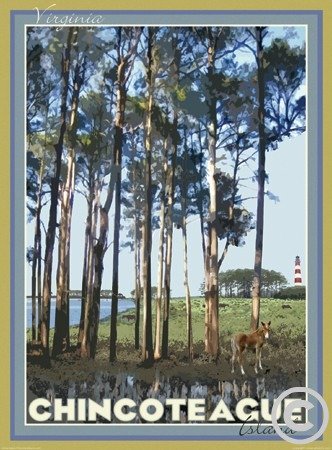 Chincoteague Island-Art Deco Style Vintage Travel Poster-by Aurelio Grisanty