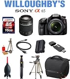 Sony Alpha SLT-A65 Digital SLR Deluxe Kit Includes Sony SLT-A65V Digital SLR Camera + Sony AF DT 18-55 F3.5-5.6 SAM Lens + Sony SAL-55200-2 55-200mm f/4-5.6 DT AF Zoom Lens + LexSpeed 16GB Memory Card + Sony Deluxe Camera Bag + Extra Spare DSLR Battery + 6' HDMI Cable + Sunpak 620-9002TM Tri-Monopod & Much More! Willoughby's Est. 1898 Bundle