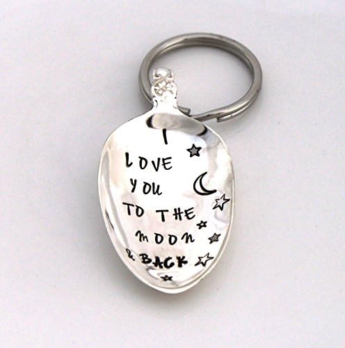 HAND STAMPED Spoon Key Chain Silverware Vintage Key Chain &amp; Ready To Ship - I LOVE YOU TO THE MOON &amp; BACK - stars, moon