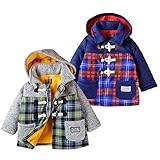 (グレー/95cm)ベビー服 男の子 アウター フルジップ ジャケット moujonjon ムージョンジョン 中綿 裏フリース チェック柄切替 無地 ワッペン装飾 フェイクトグルボタン 男児 ベビー