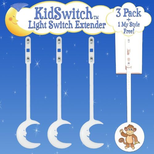 KidSwitch Toggle Light Switch Extender - Original Moon 3 Pack + 1 FREE My Style Plush Pack