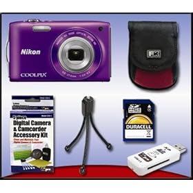 Nikon Coolpix S3300 Digital Camera PURPLE + 4GB Accessory Kit (4GB SD Card, Case, Tripod, Card Reader, Cleaning Kit)