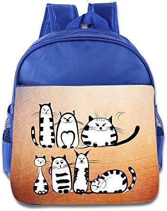 Kid's Cartoon Cats Drawing Funny School Backpack Bag For Both Boys And Girls RoyalBlue