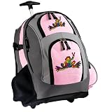 Peace Frogs Rolling Backpack Deluxe Pink Super Cool - Backpacks Bags with Wheels or School Trolley Carry-On Bags - Unique Wheeled Gifts for Girls Ladies- CUTE!