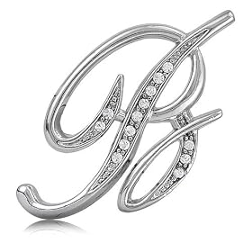 Silver Toned Initial Letter Brooch Pin - B - For Valentines Day Gift