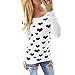 Creazy® Womens Heart Printing Zipper Round Neck Shirt Blouse Tops T Shirt (M, White)