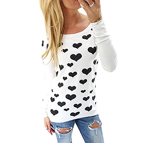 Creazy® Womens Heart Printing Zipper Round Neck Shirt Blouse Tops T Shirt